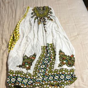 White and Green Maxi Dress 100% Rayon